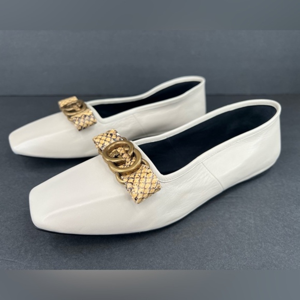 Gucci Double G Interlocking Python Snakeskin Ballet Ballerina Flats Size EU 38
